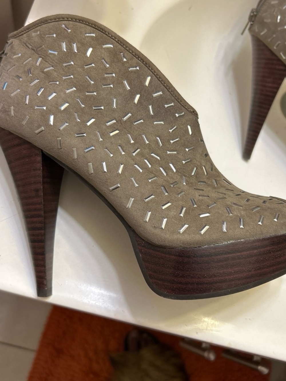 Carlos by Carlos Santana Taupe Suede Platform Booties with Silver Stud Detailing